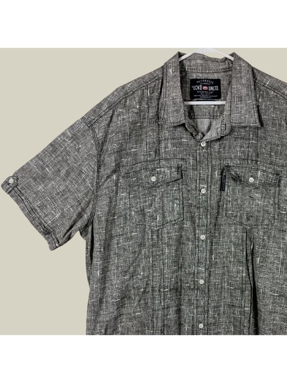 Ecko Unltd Short Sleeve Button Up Shirt Mens 3XL Gray Summer Skater Streetwear